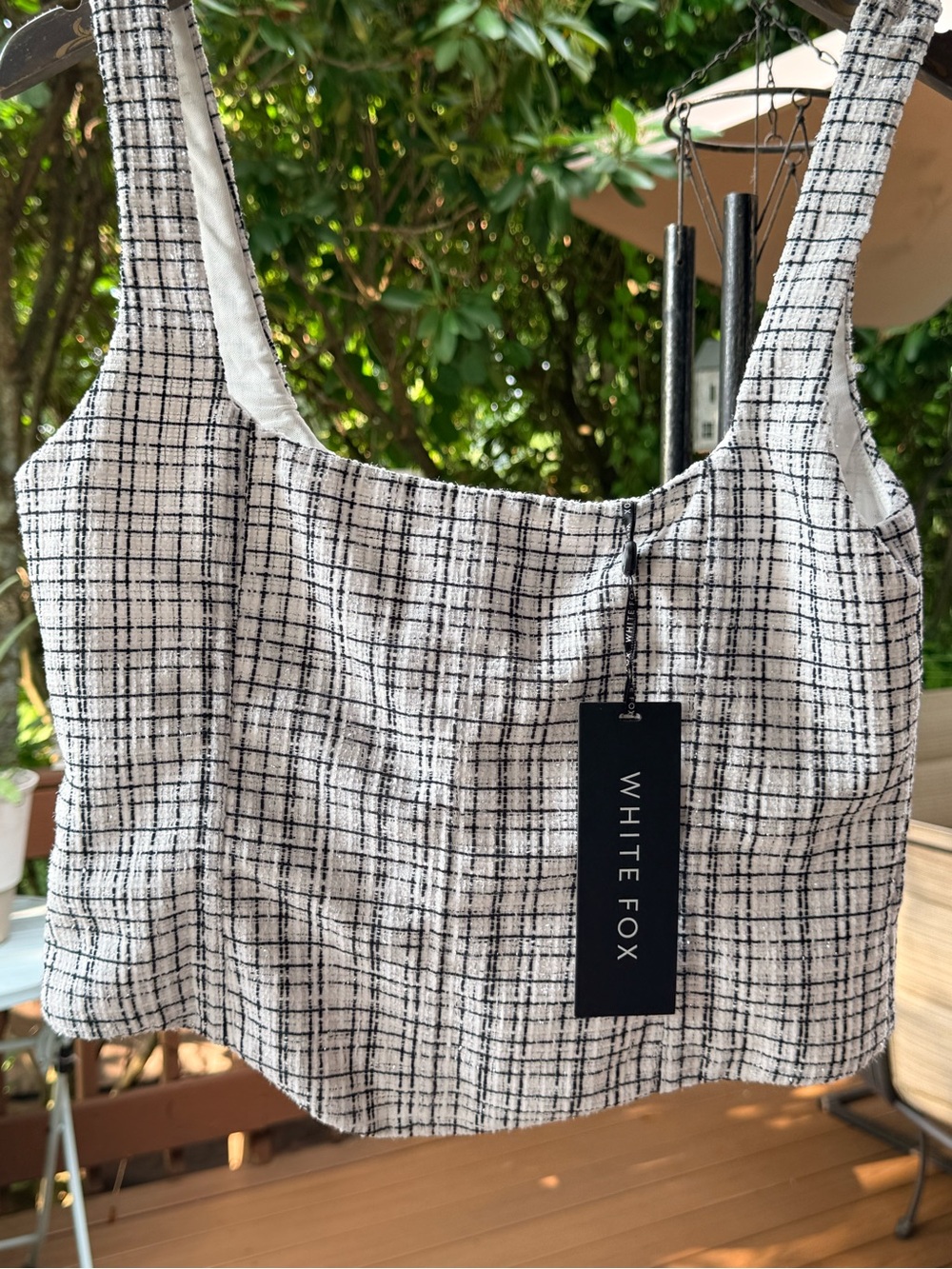 White Fox Boutique Black & White Plaid Square-Neck Crop Top